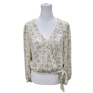 American Eagle Ditsy Floral Print Peasant Faux Wrap Crop Top Blouse‎ Size Small